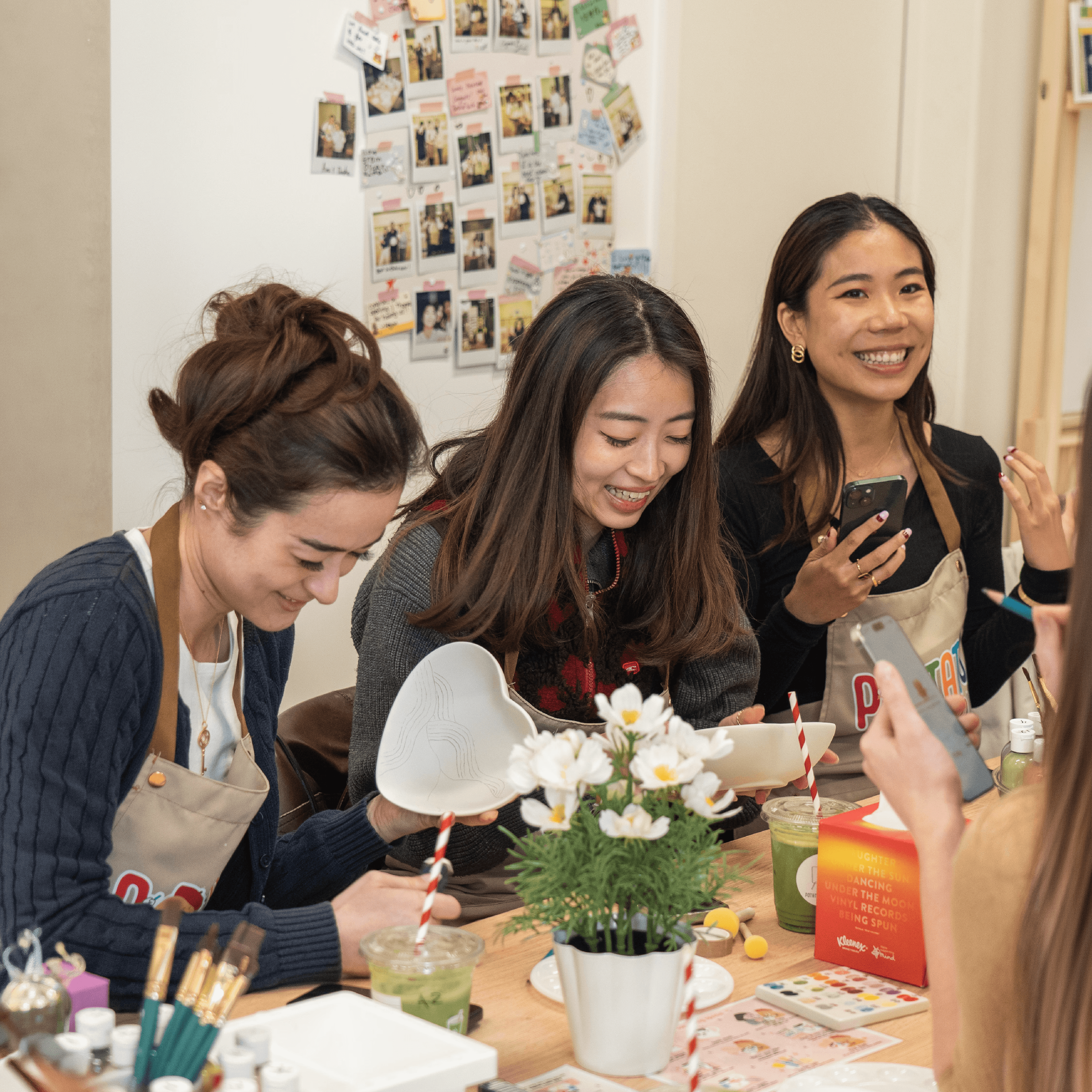 Group pottery painting workshop at a private hire venue in London
