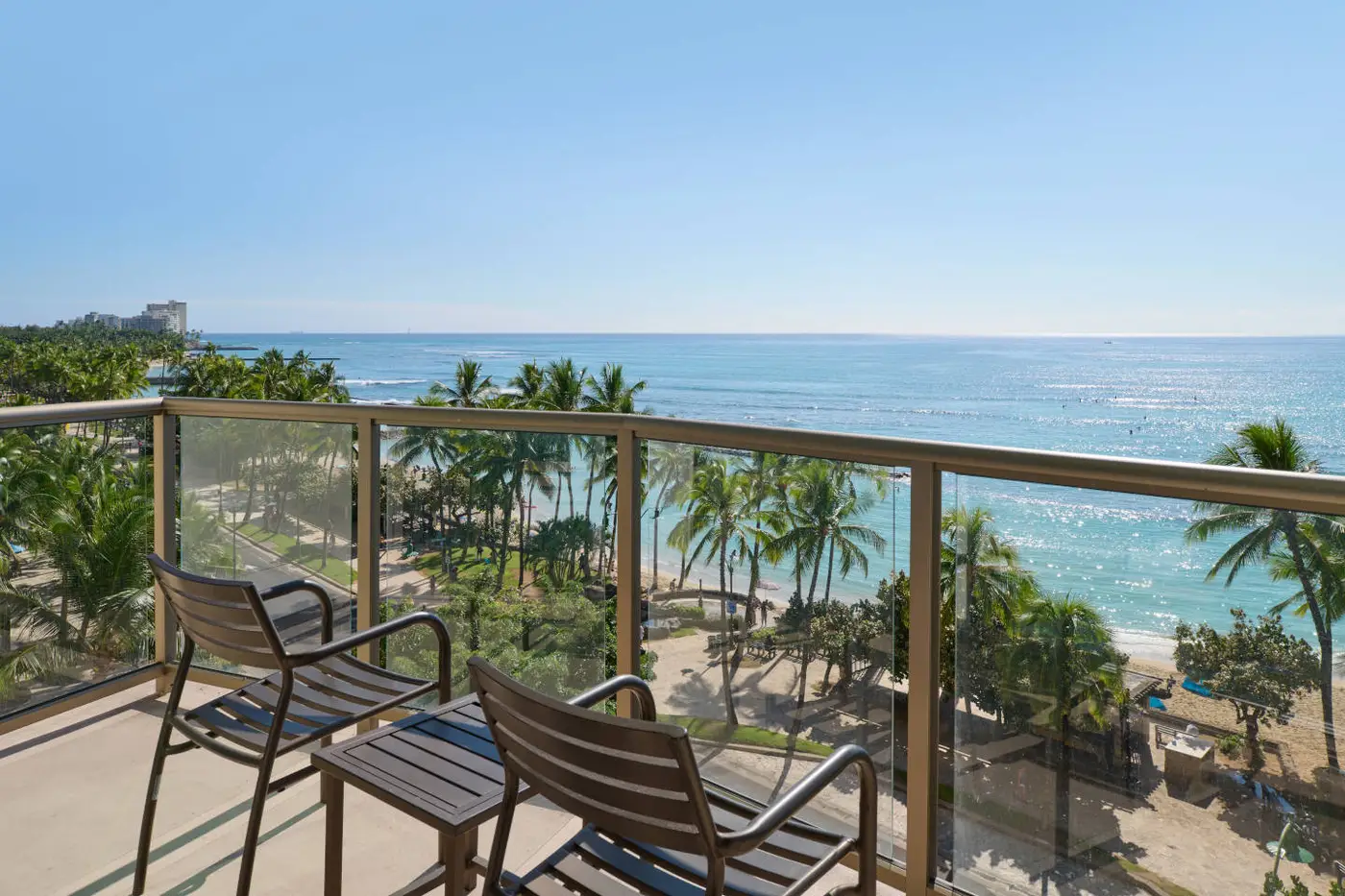 image of a balcony from an accessible ocean front room in the circle hotel waikiki