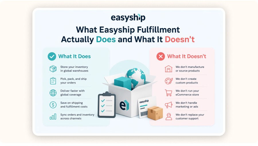 Easyship fulfillment infographic showing services offered versus excluded features&nbsp;