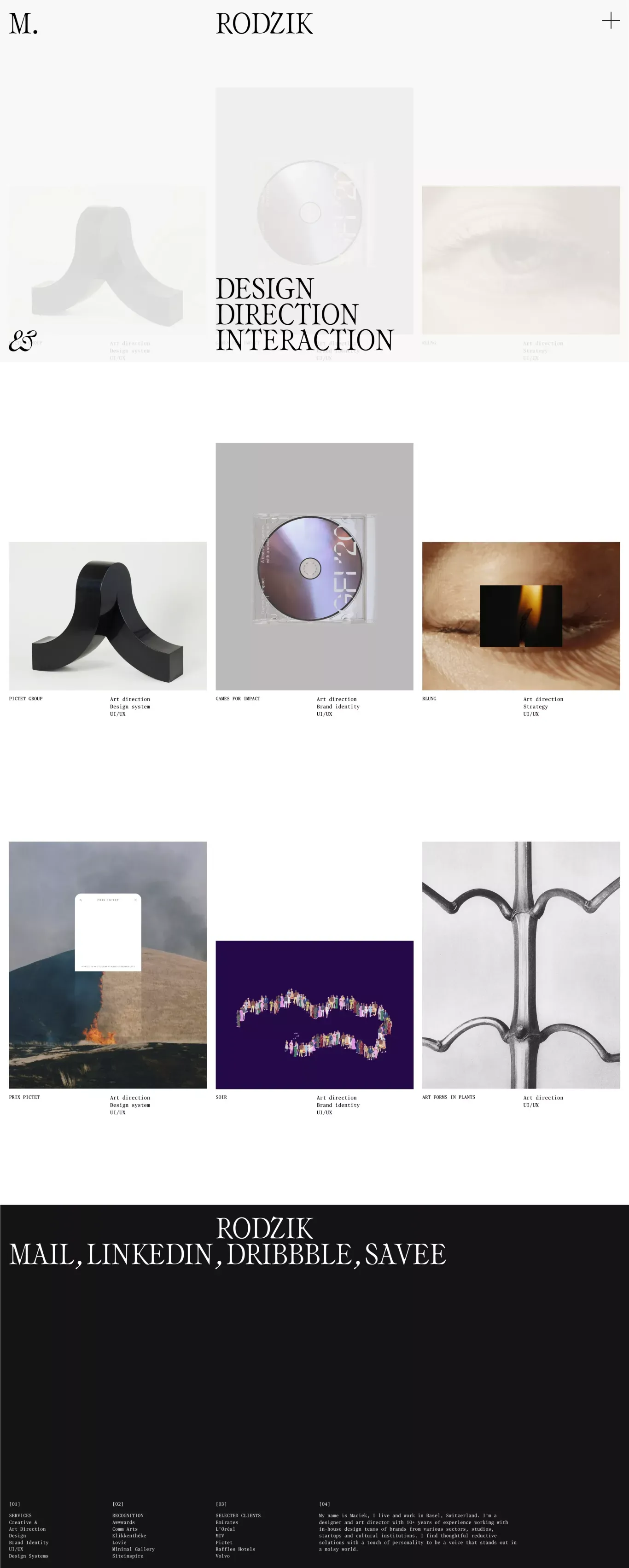 M.Rodzik portfolio page screenshot showcasing Design and Tech design