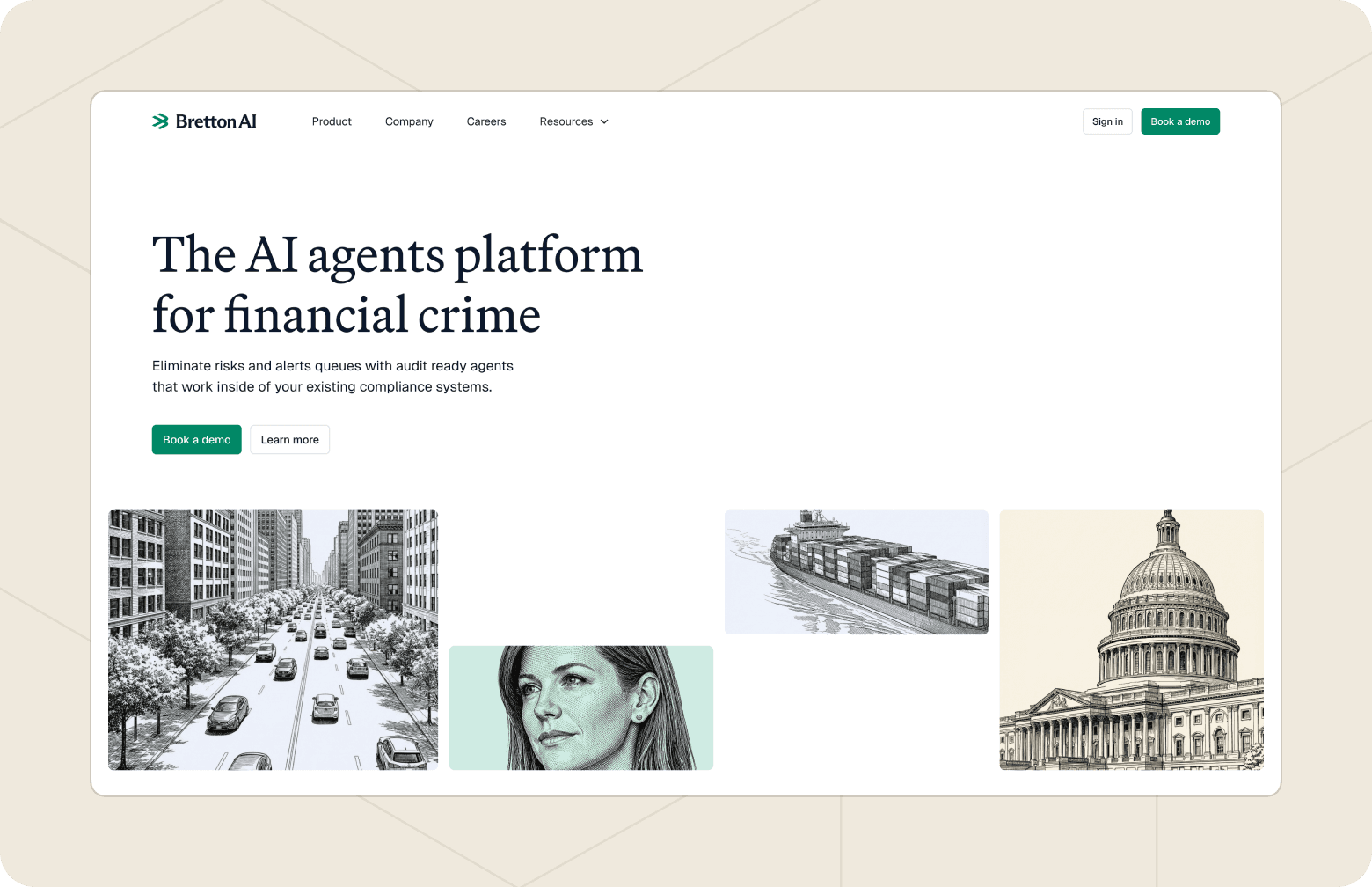 Screenshot of the website homepage of Bretton AI.