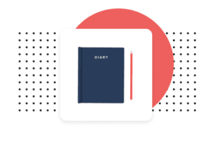 icon showing a diary with a pen beside it