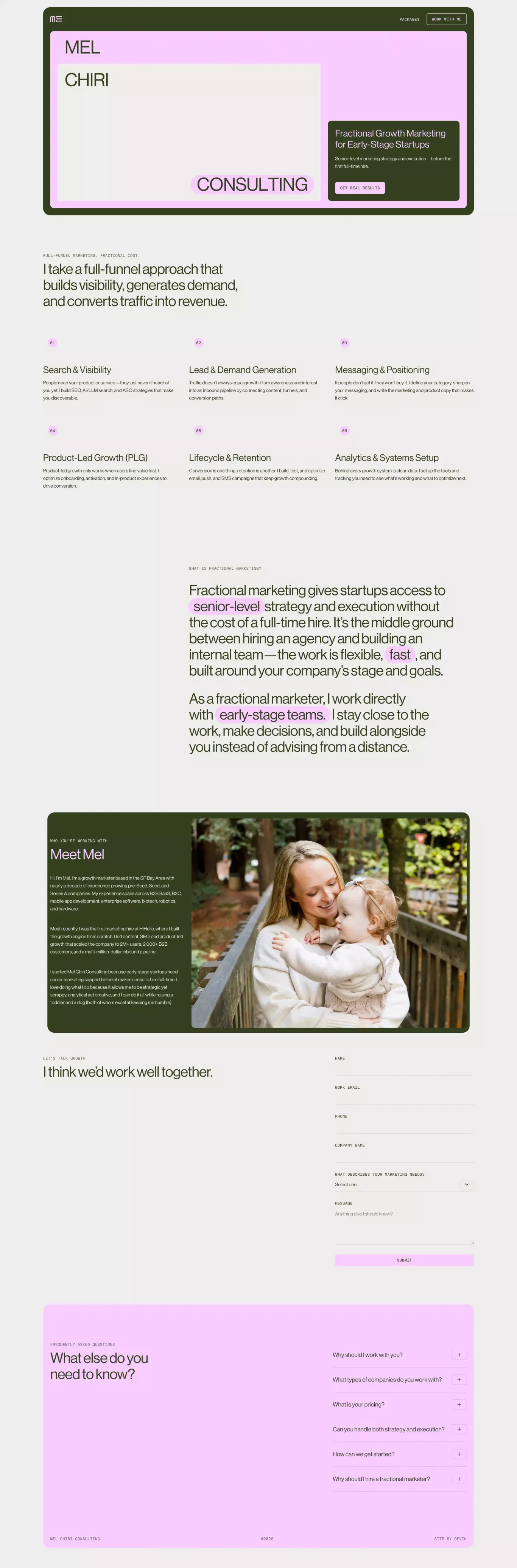 Fractional Growth Marketing for Early-St portfolio page screenshot showcasing Marketing design