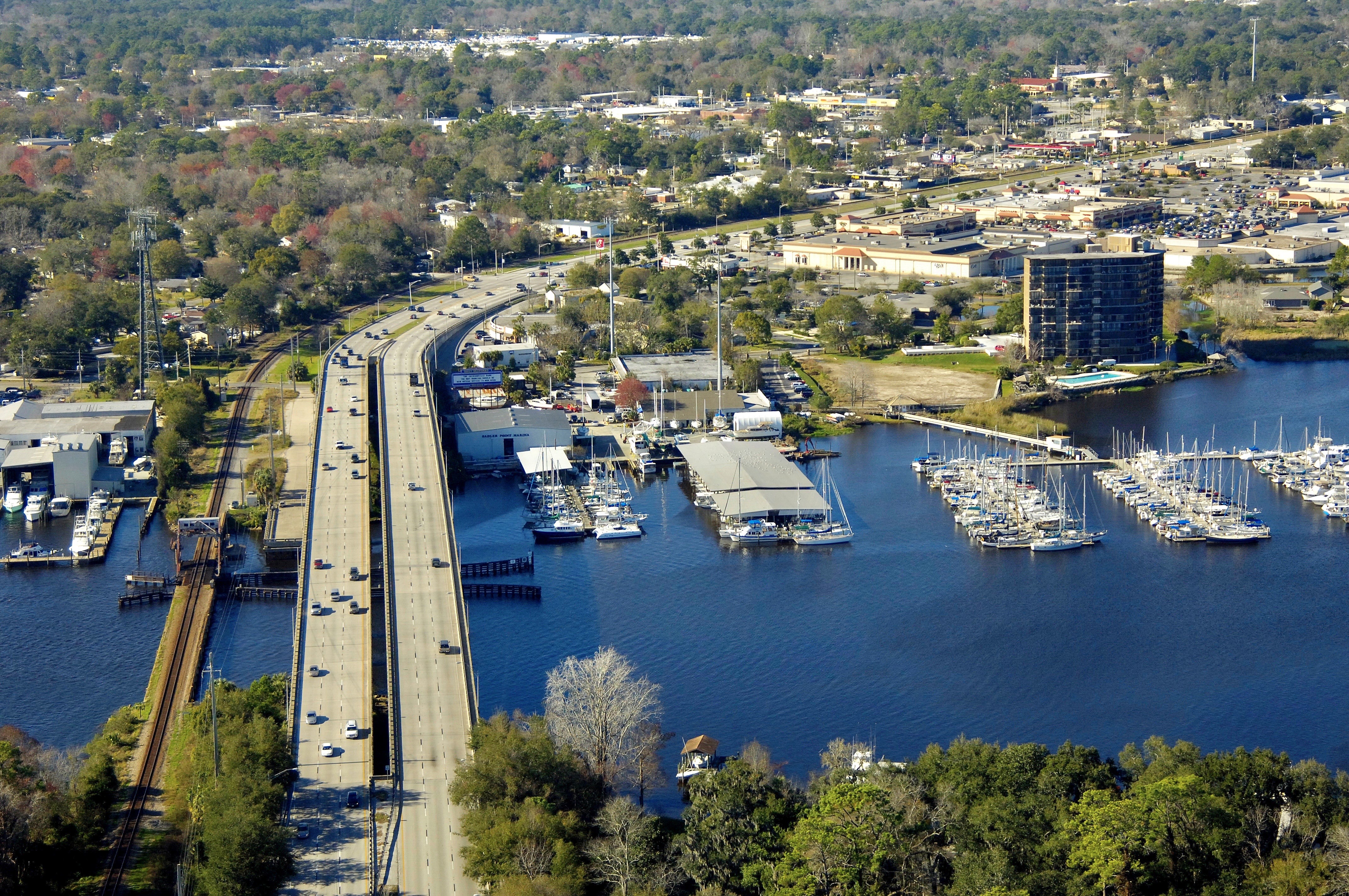 Freeway overpass at sadler point marina