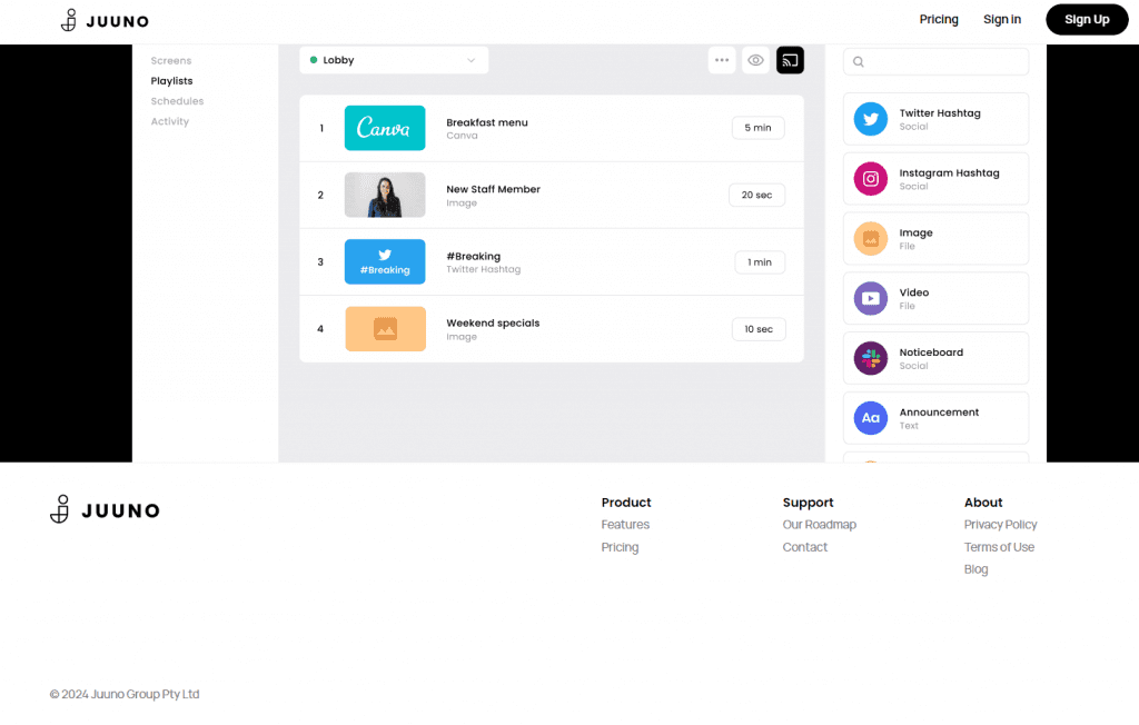 Juuno website footer