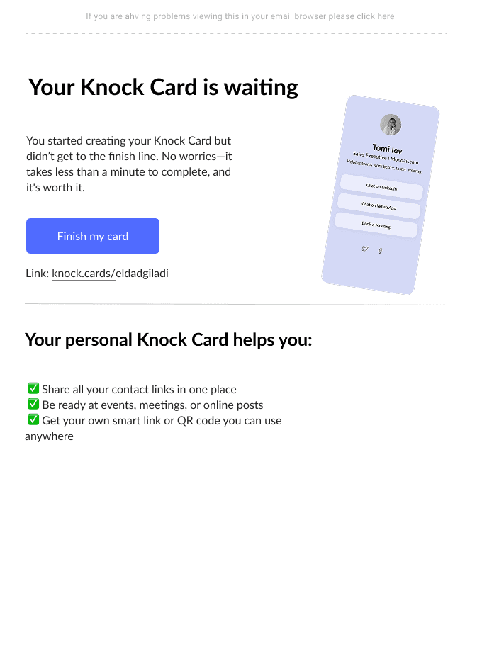 Knock email newsletter before screen