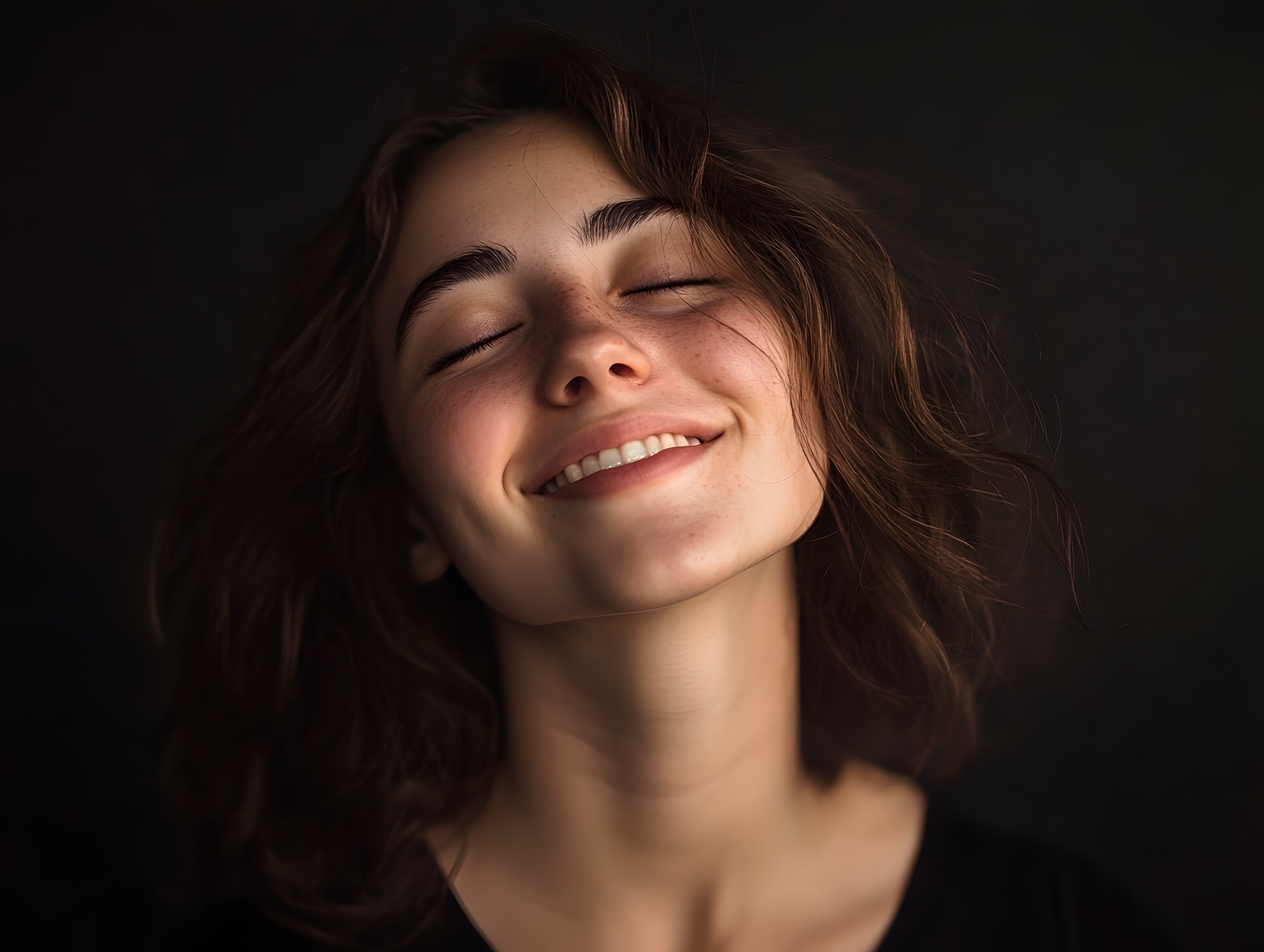 Girl with glasses look up