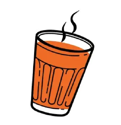 A stylized illustration of a steaming glass of cutting chai.