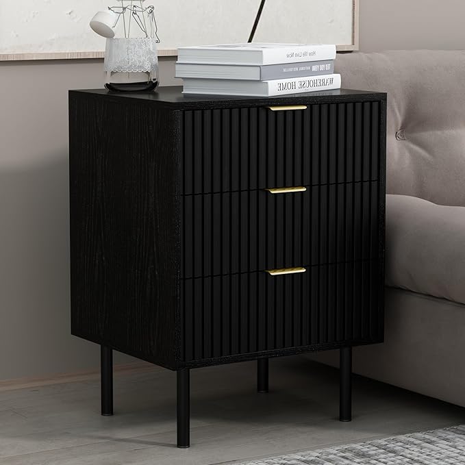 Black fluted nightstand – A stylish and functional furniture piece, perfect for any modern home.