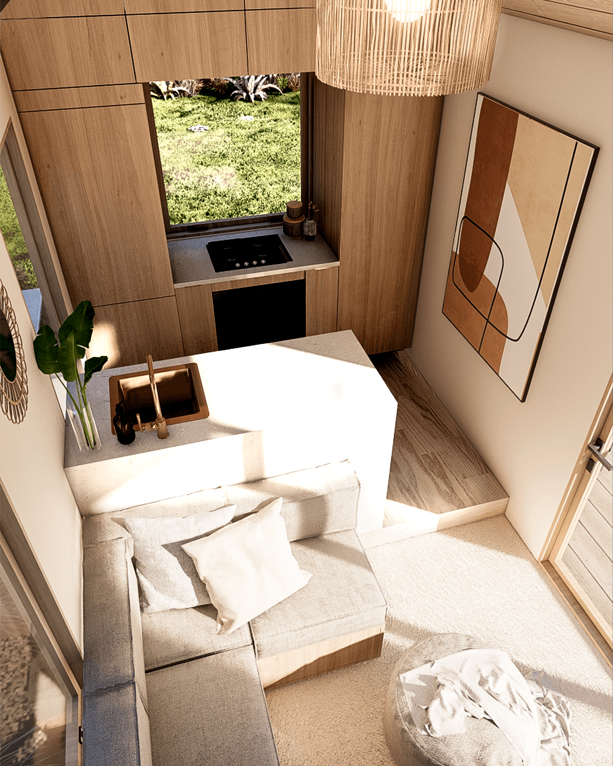 Alpine Haus 9m/30ft tiny house living room to kitchen