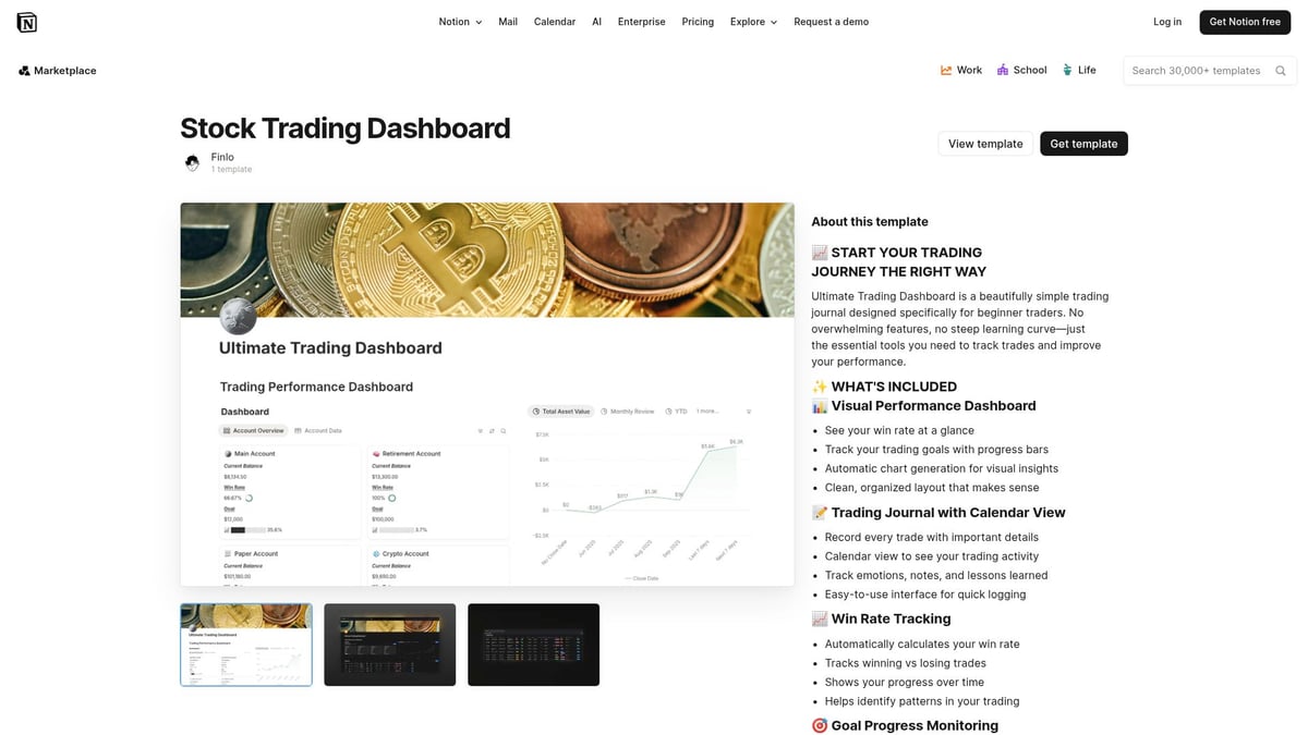 7 Best Notion Finance Template Picks for 2026 - Stock Trading Dashboard by Finlo
