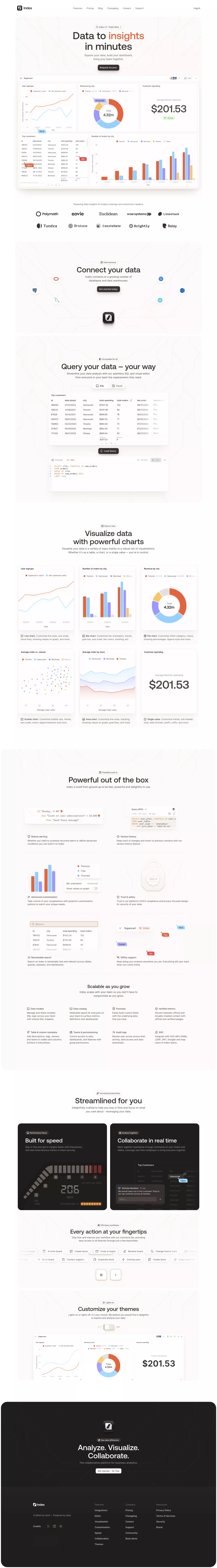 Index landing page screenshot showcasing Tech design