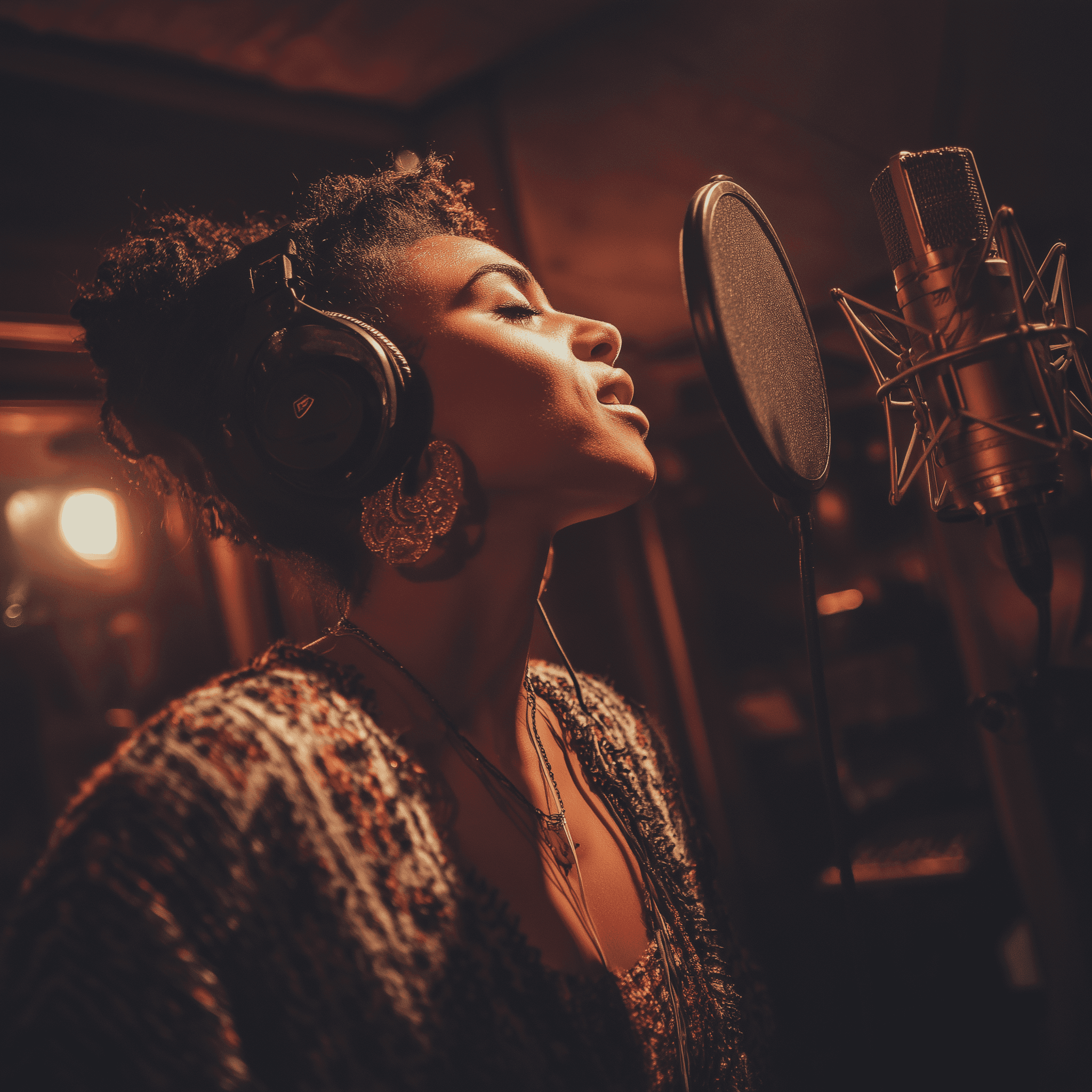 Woman singing in studio