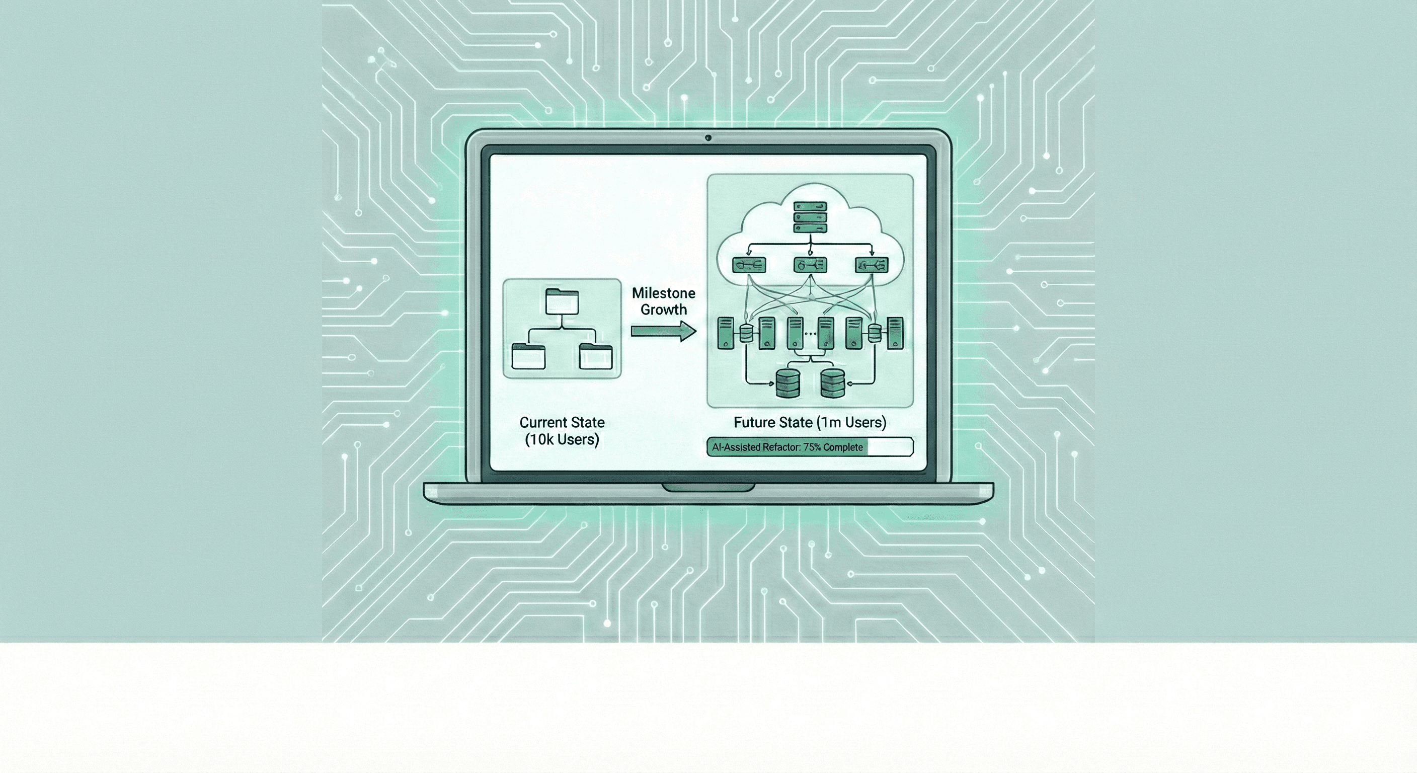 A laptop showing progress from initial milestone to next milestone.