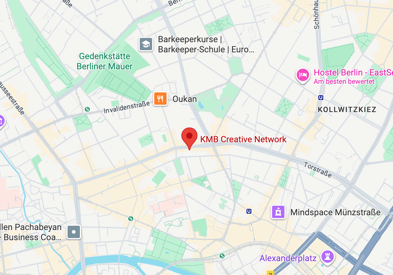 Google Maps Screenshot mit dem Ort von KMB Creative Network
