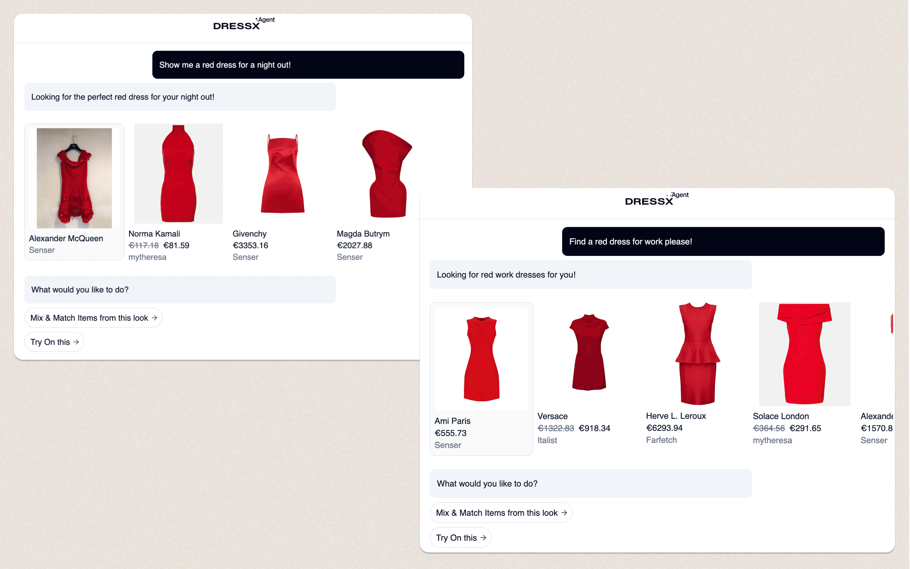 DRESSX Agent understands the difference between “red dress for work” and “red dress for a night out.