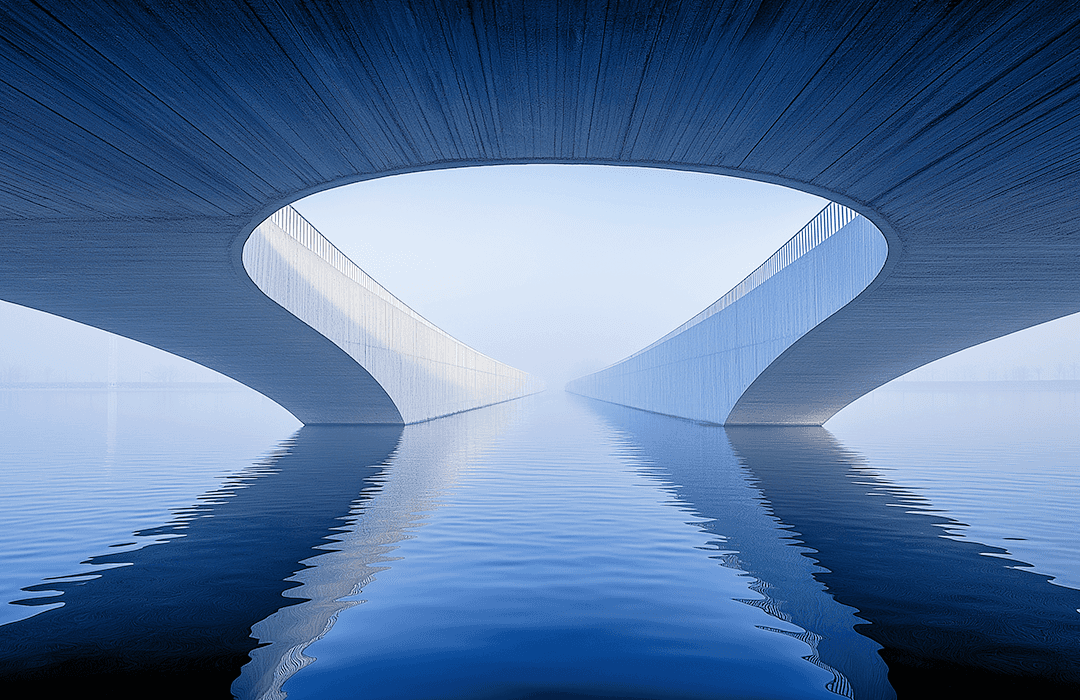 Imagem conceitual de arquitetura futurista em azul para artigo sobre o impacto financeiro da IA no jurídico e a nova economia da advocacia