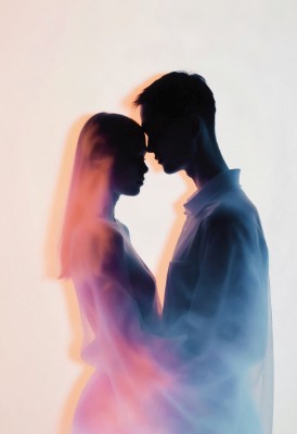 Abstract illustration of a couple facing each other, symbolizing connection, intimacy, and understanding.