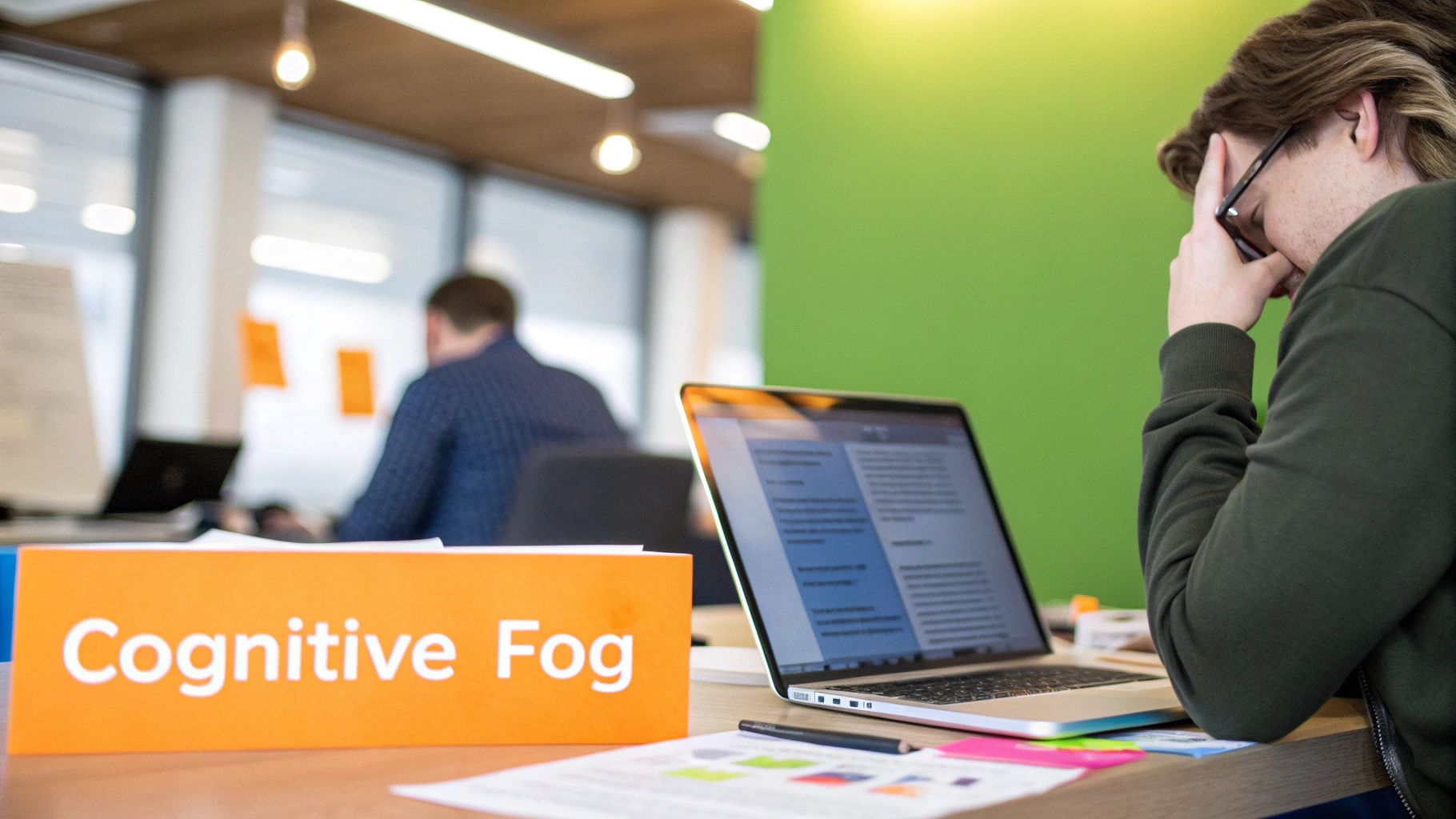 A person looking thoughtfully out of a window, representing cognitive fog and memory challenges.