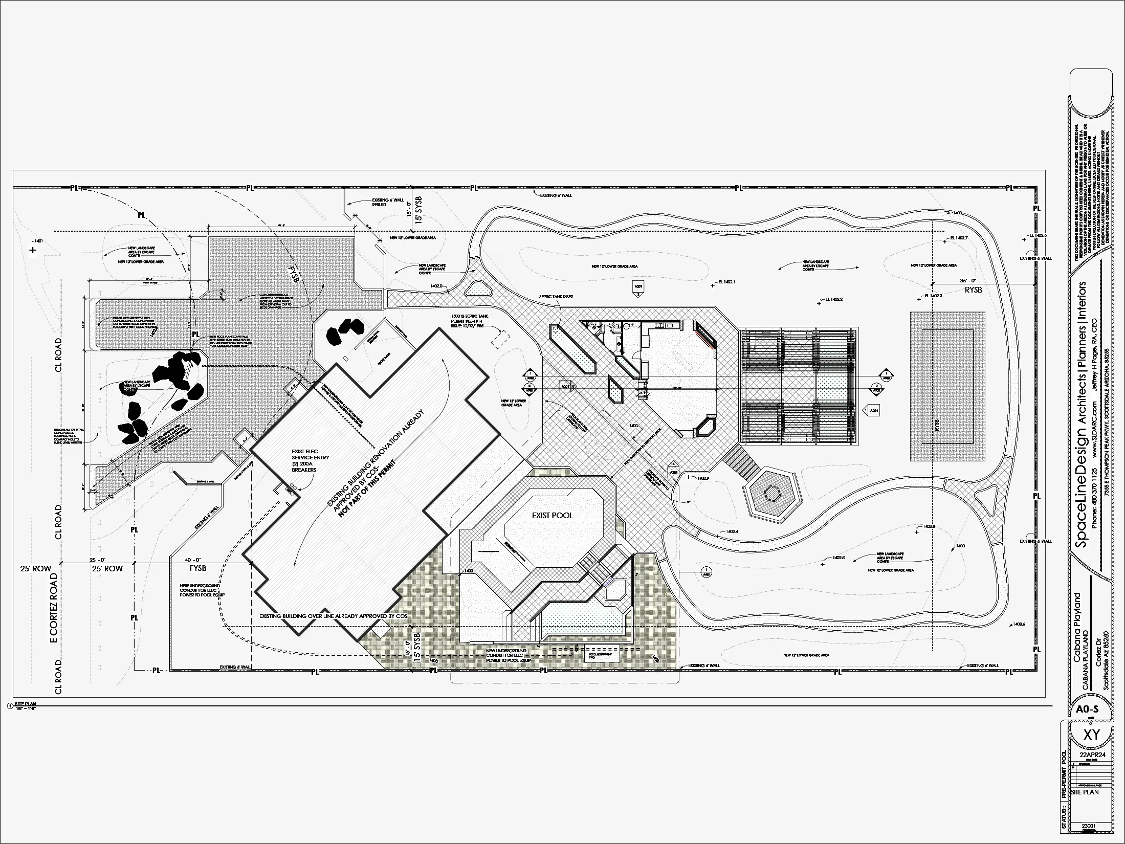 Site Plan overall showing main house, new Pool Ramada, back yard playland.