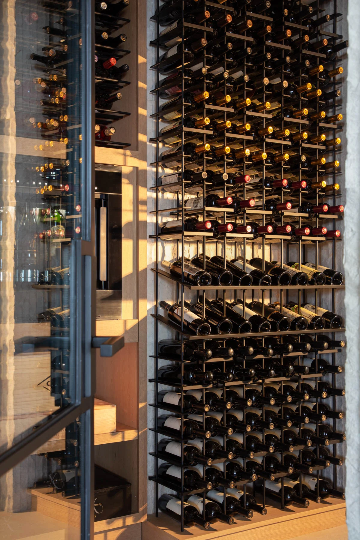 nfinity pool blending into the ocean view, minimalist sun loungers in soft neutral fabric, curved architecture