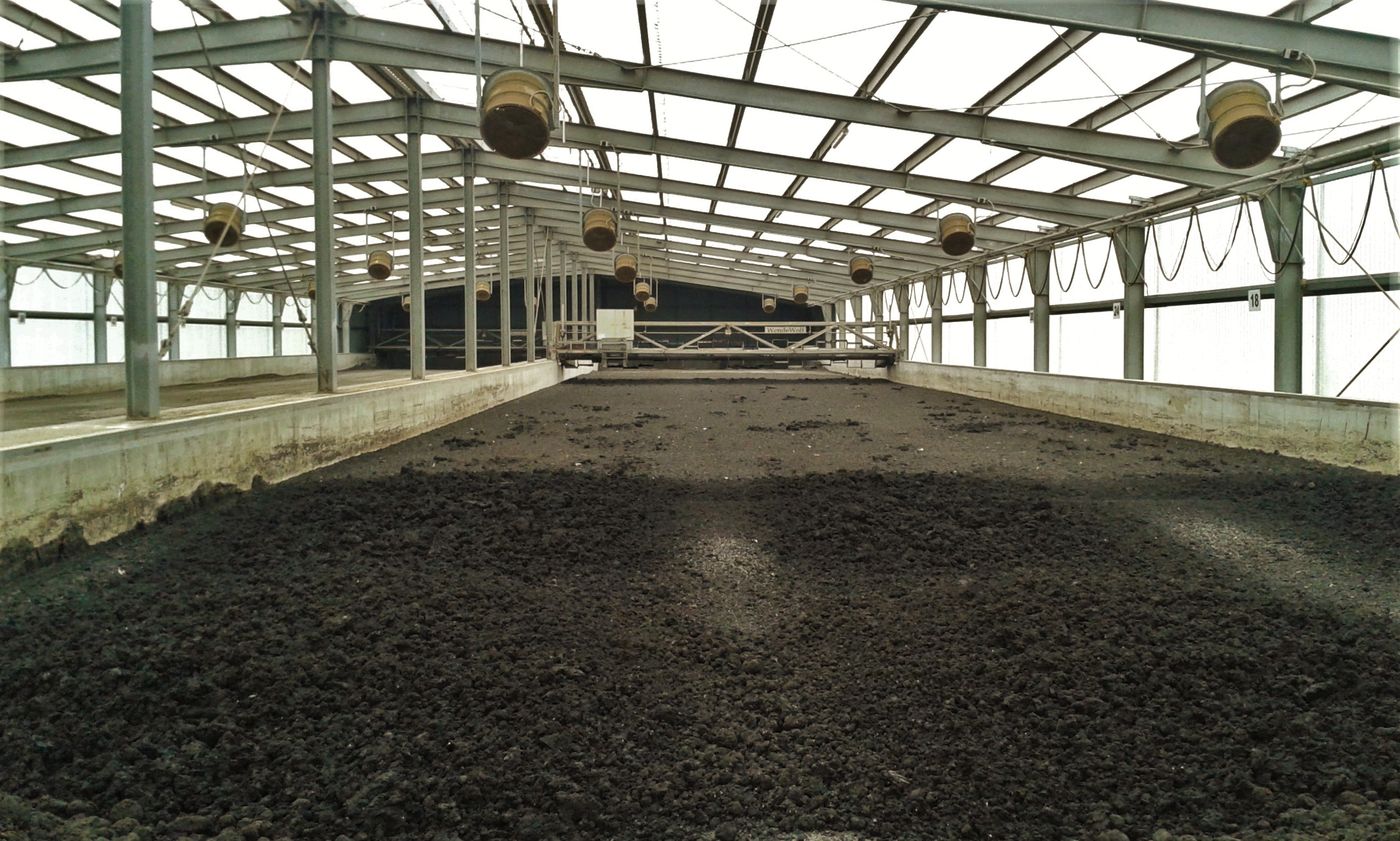 Sludge drying hall with mixing equipment at the Tolna wastewater treatment plant, Hungary