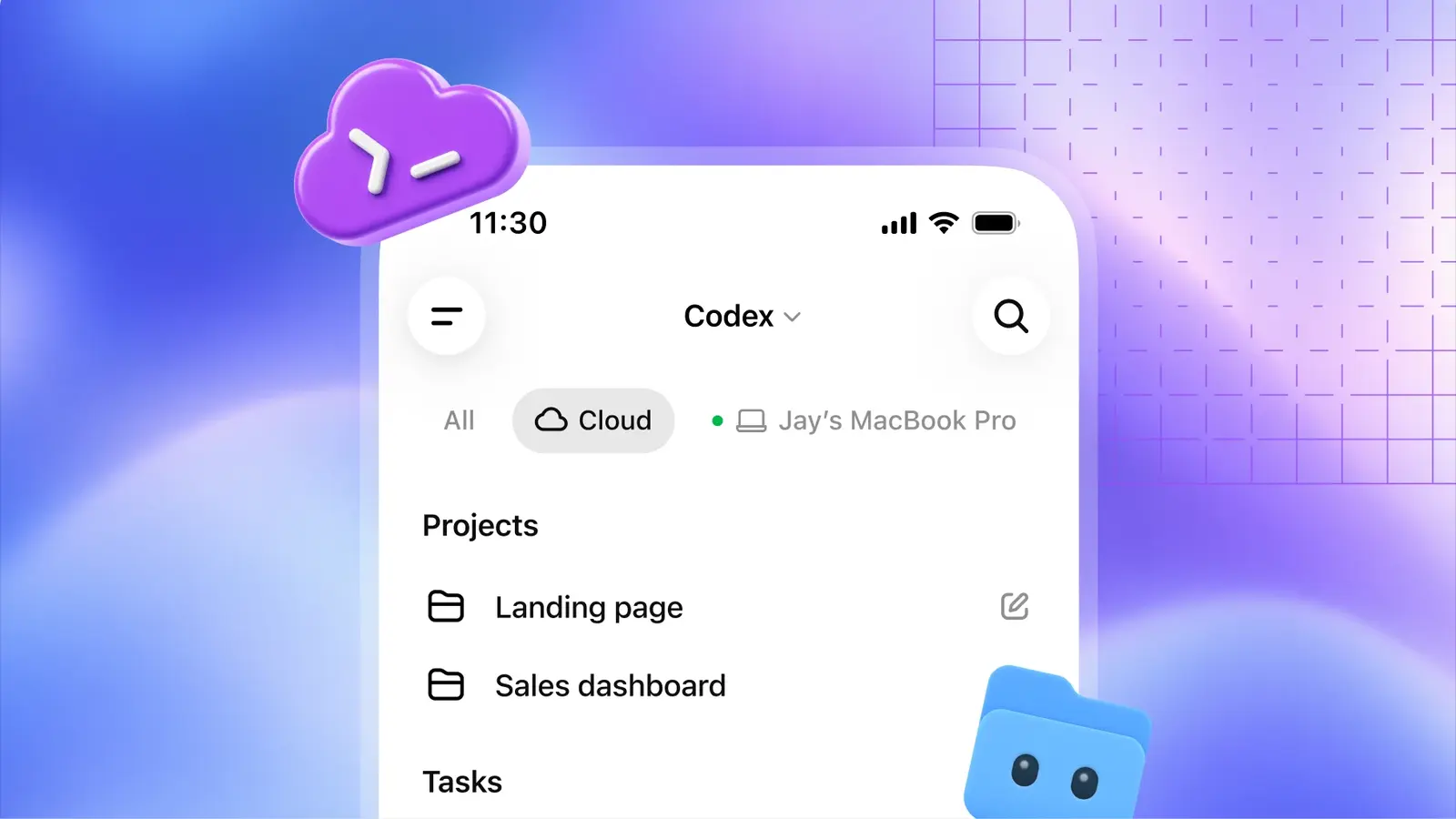 Codex in der ChatGPT-App auf dem Handy mit Cloud-Projekten