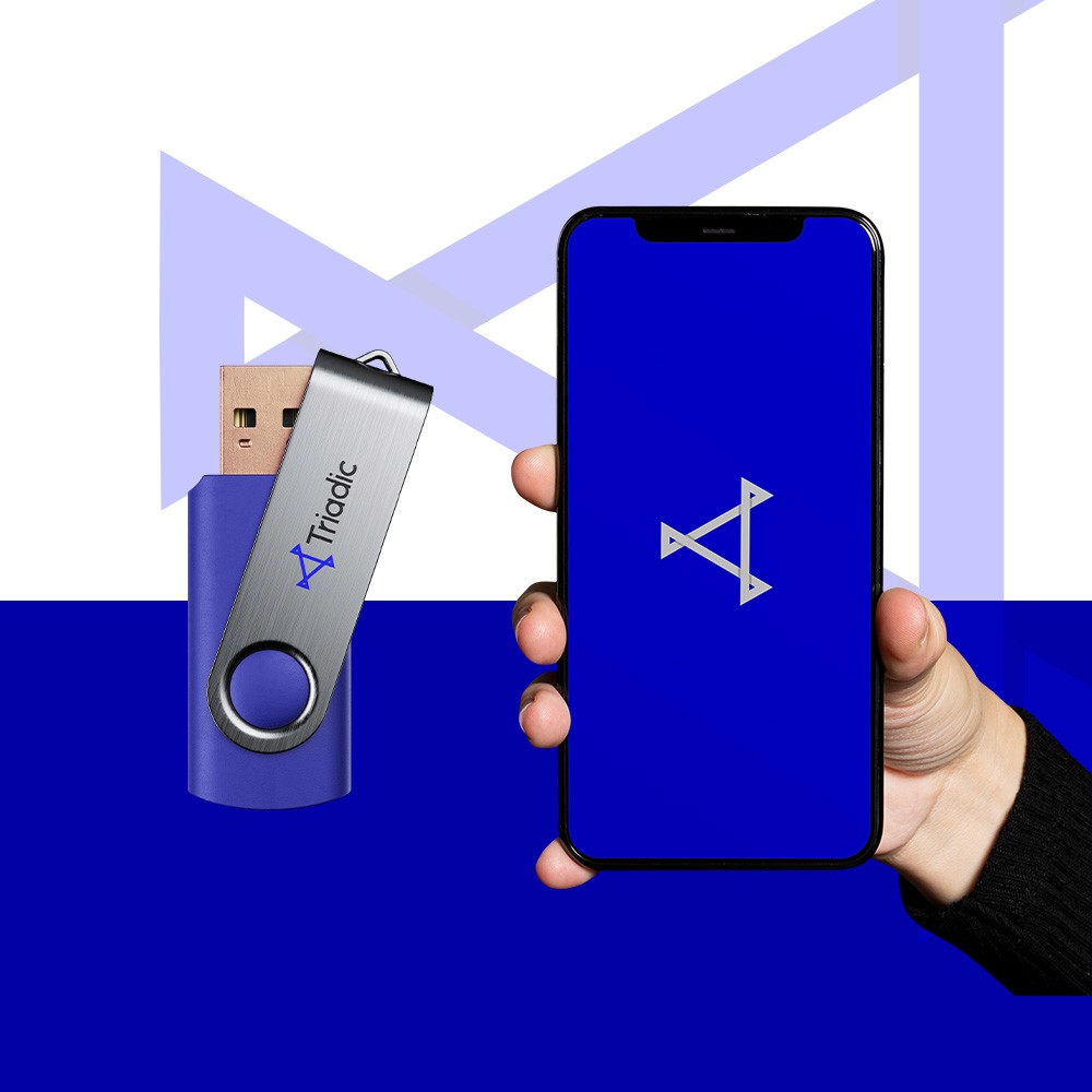 Triadic logo and tech branding assets designed with clean, modern UI Digital interface mockups for Triadic, a technology solutions startup