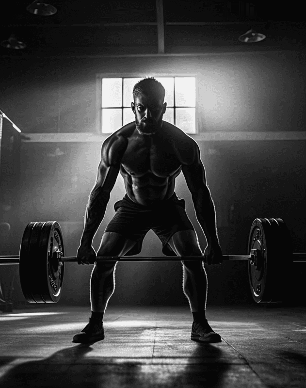 A man is performing a barbell lift in a gym