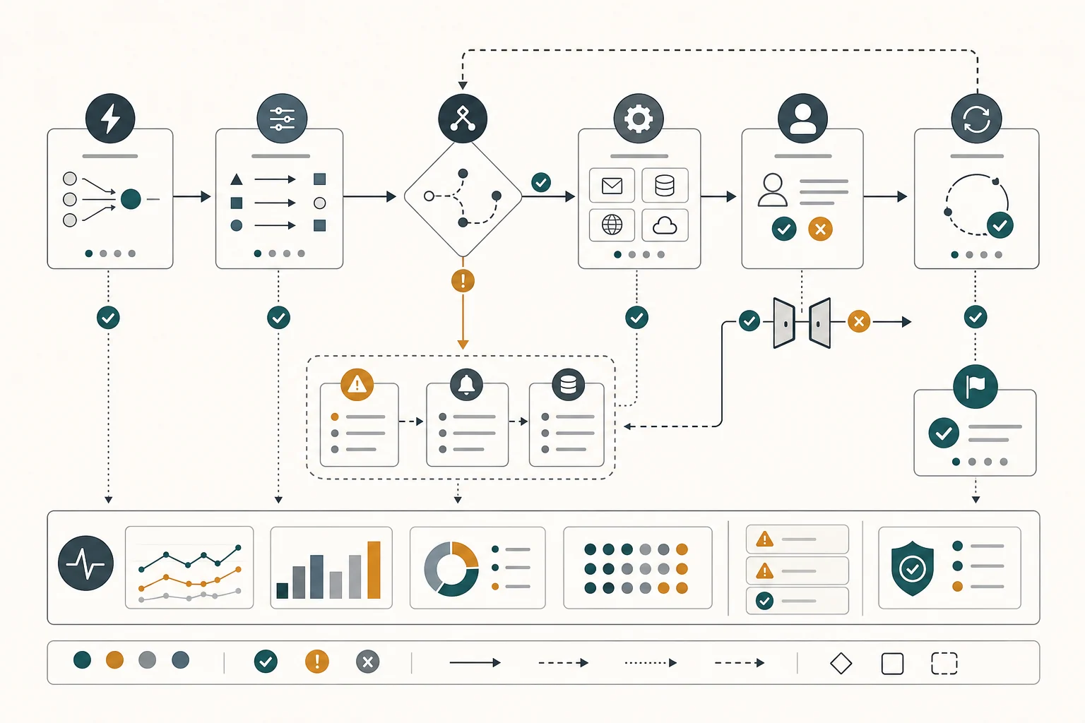 Workflow automation nodes connected through triggers and actions