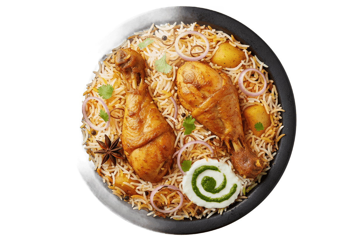 Chicken Fry Biryani (Background Removed)
