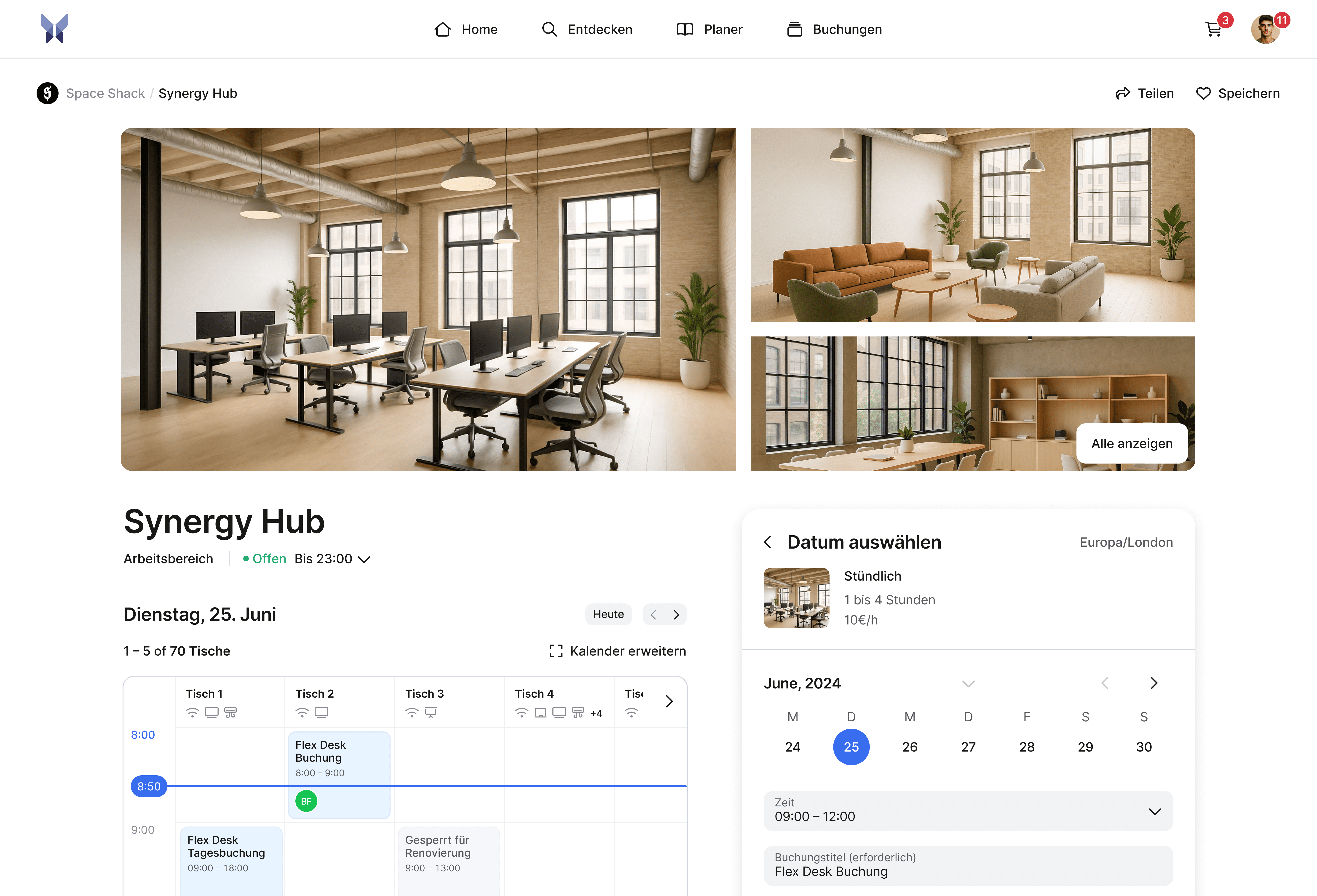Die Ressourcen-Seite von anny ermöglicht einen optimalen Überblick über die jeweilige Ressource für einfaches und schnelles Buchen