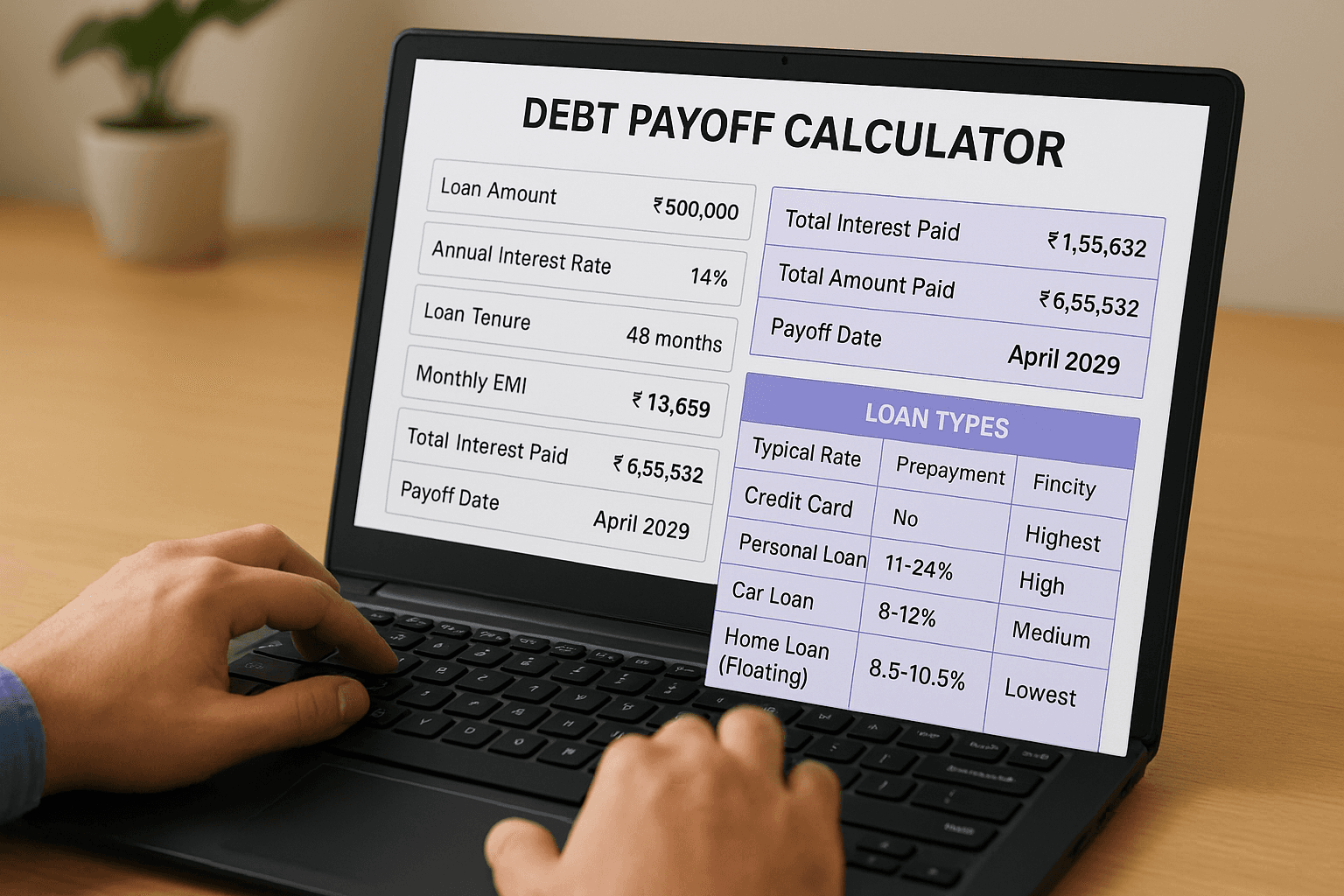 What Indian loan types look like in a calculator