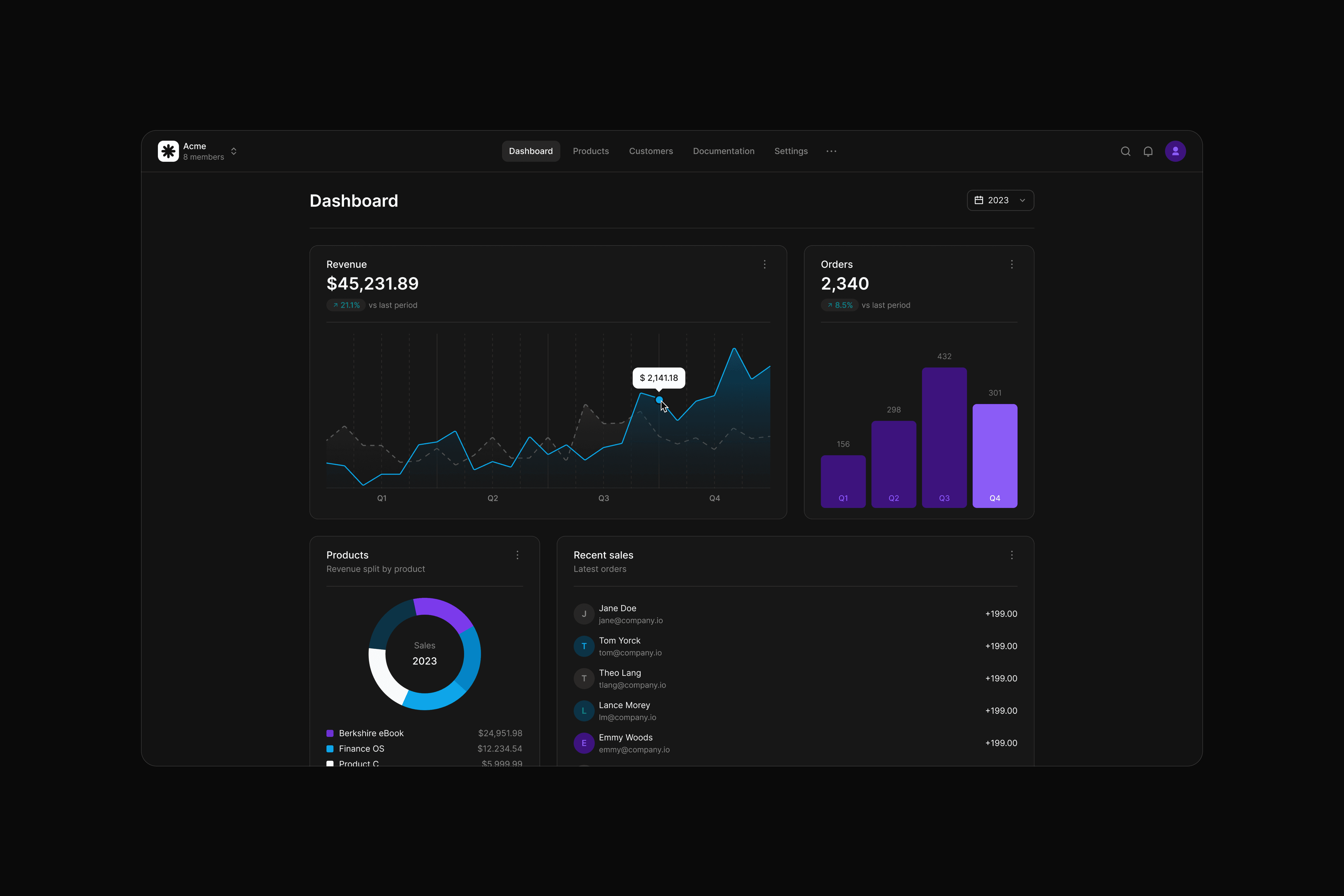 Beans example UI dark mode