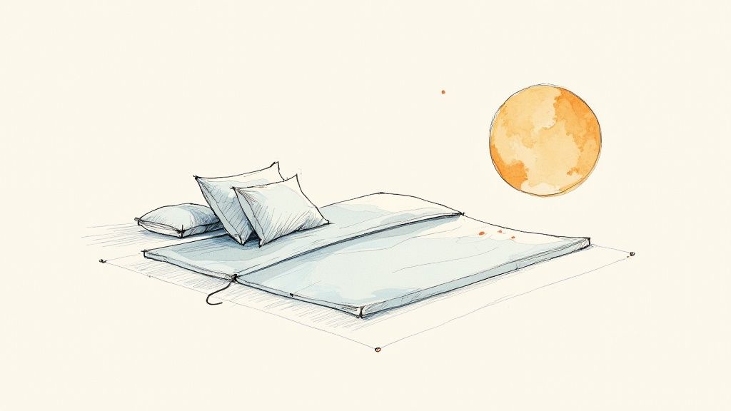 Una persona sonriendo con los ojos cerrados, disfrutando de un masaje en casa.