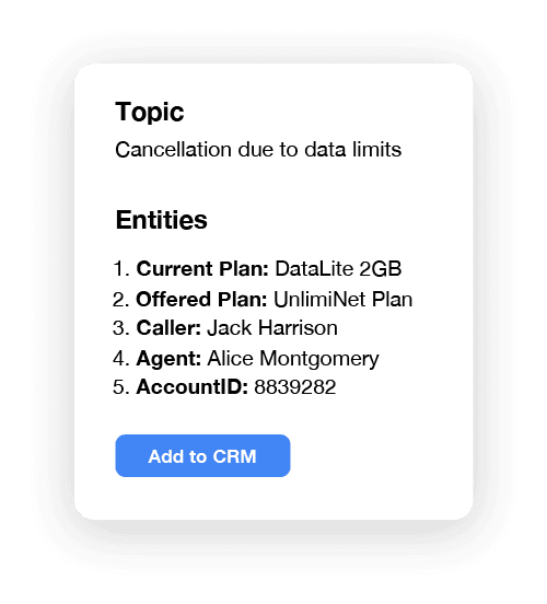Agent Assist extracting topics and entities from the call
