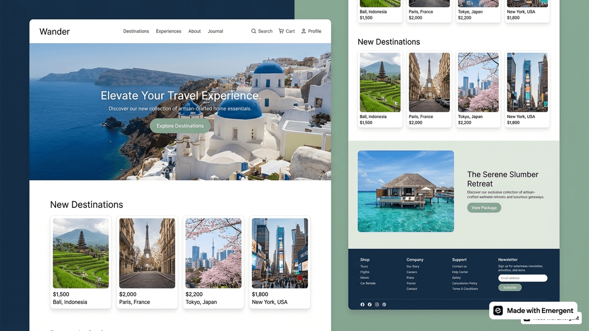 Travel website made with emergent