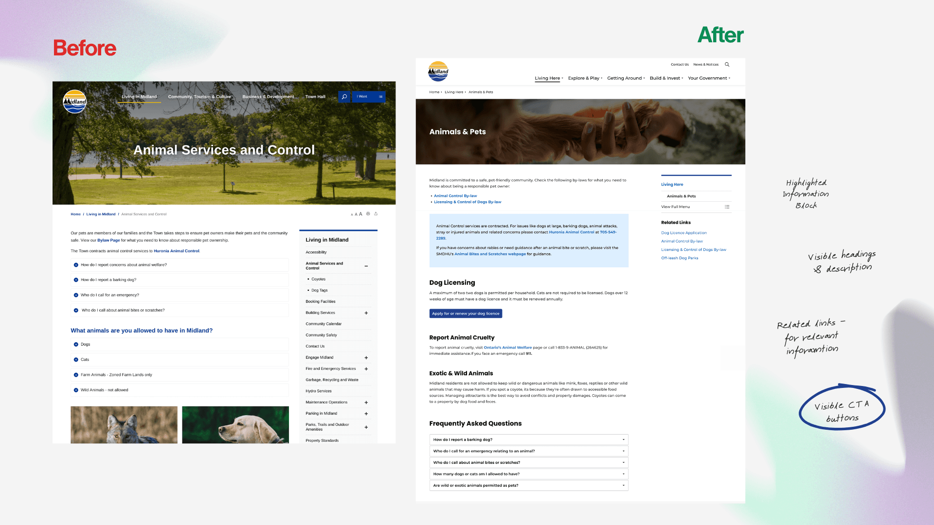 Before and After comparison of Animals & Pet webpage.