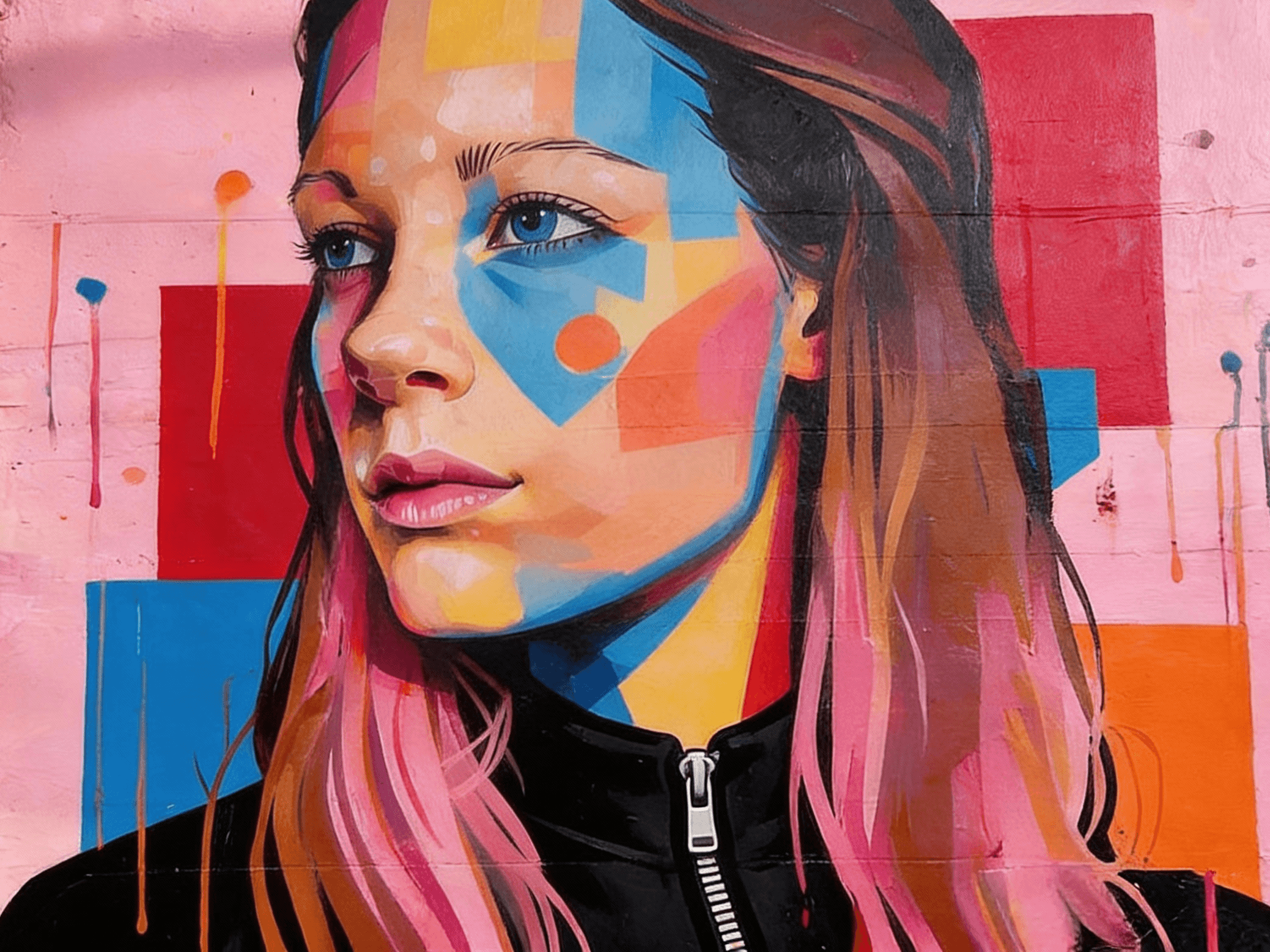 Artistic portrait with red and blue lighting creating a dramatic effect