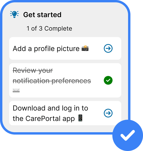 Get started checklist showing 1 of 3 tasks complete