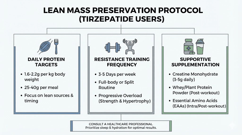 Muscle preservation protocol for tirzepatide weight loss plateau prevention