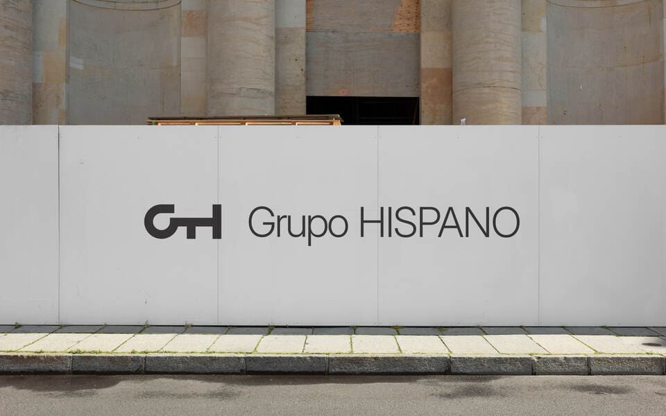 Wide billboard with the logo of Grupo Hispano.