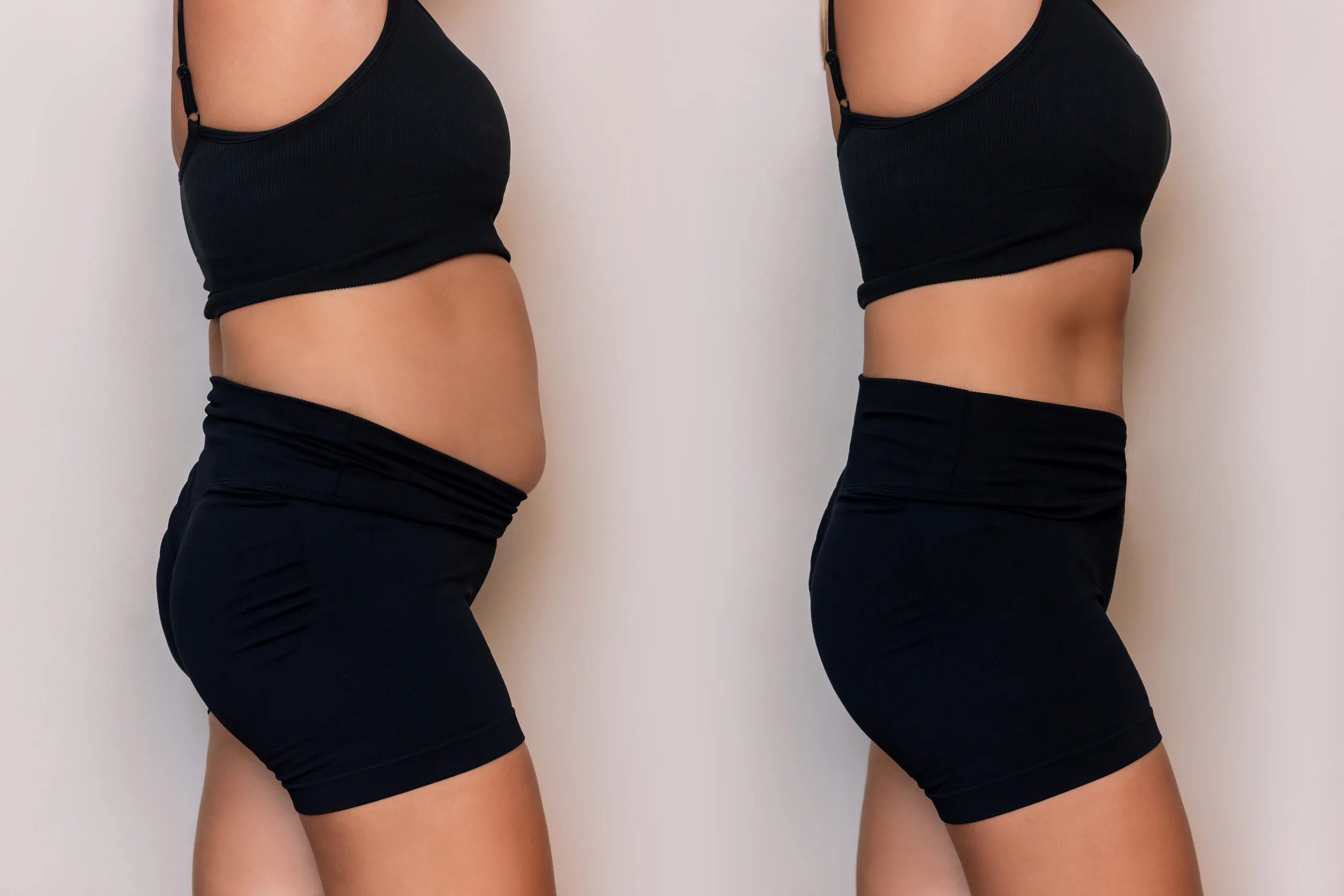 antes e depois de transformação corporal feminina