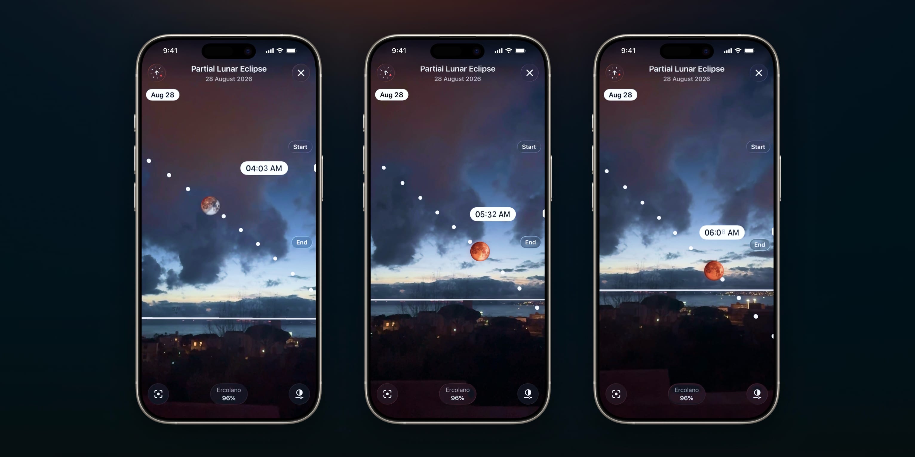 Map page of Moonlitt App. Annular Solar Eclipse 17 February 2026