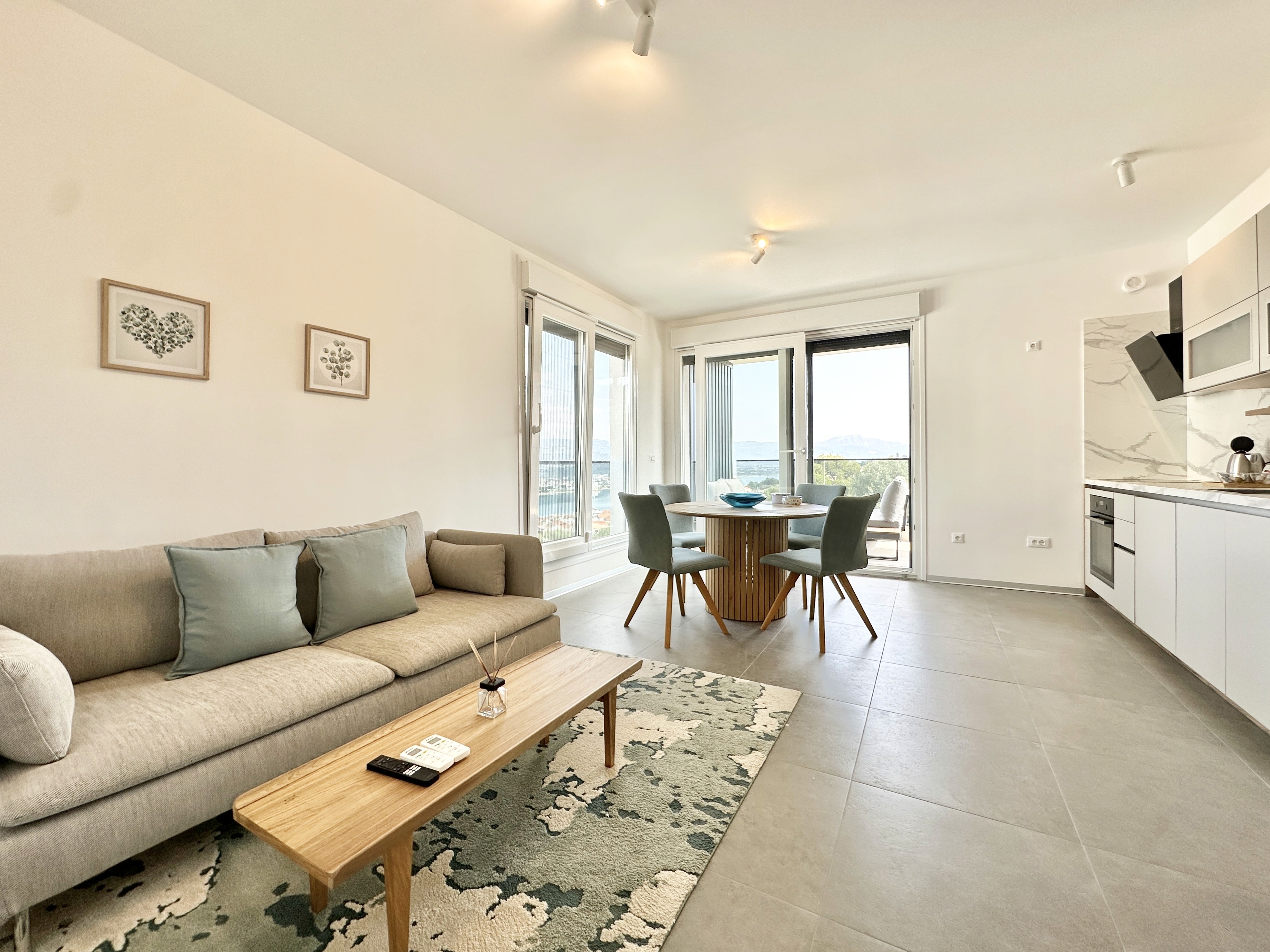 Large modern interior space with concrete walls