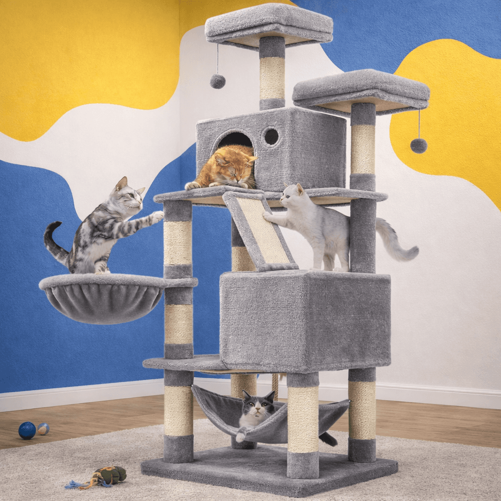Feandrea Large Cat Tree with Hammock and Cube Condos.