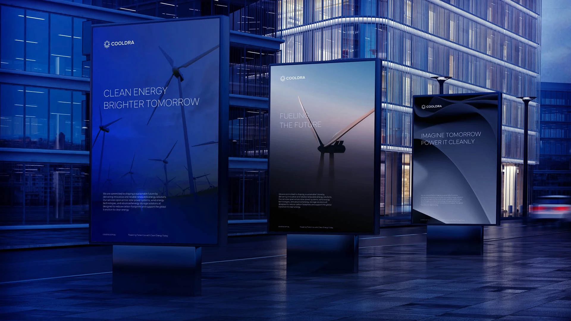 Streetside billboard with flyposters of the Batch.Works brand and illustrations