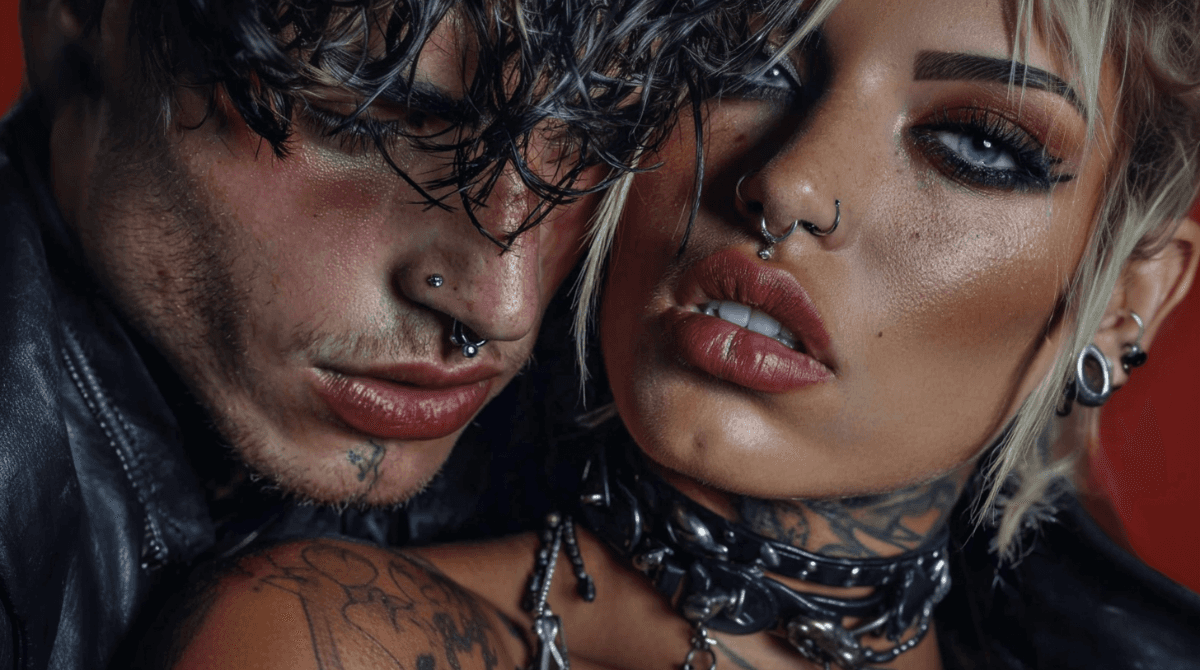  hero image of man and woman faces side by side with facial piercings