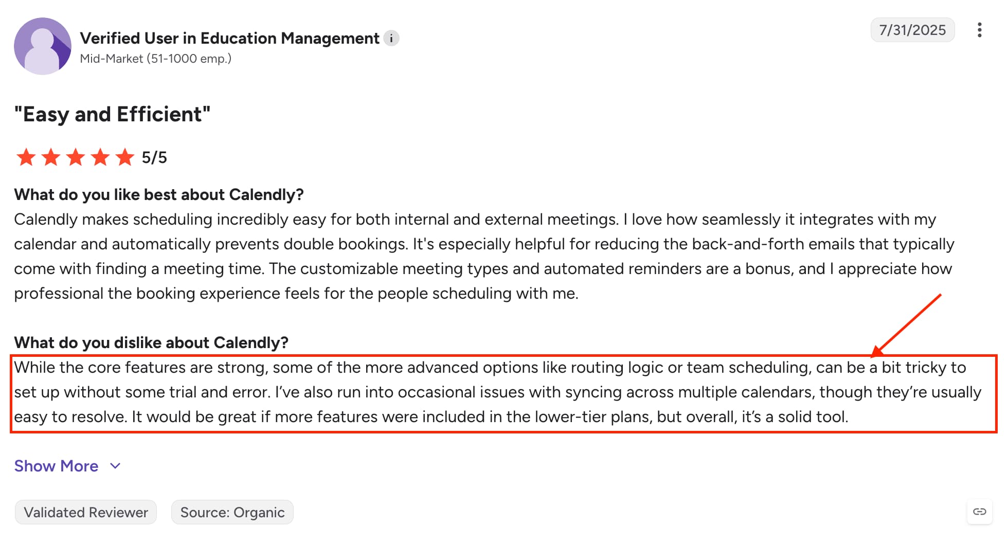G2 review mentioning Calendly routing complexity and scheduling workflows