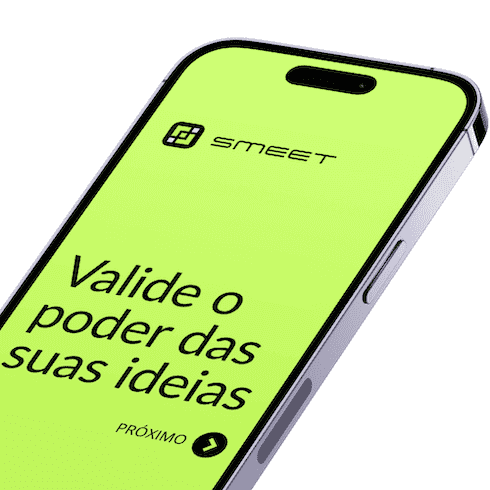 Tela do Destrava Tech no celular: "Valide o poder das suas ideias" com botão PRÓXIMO